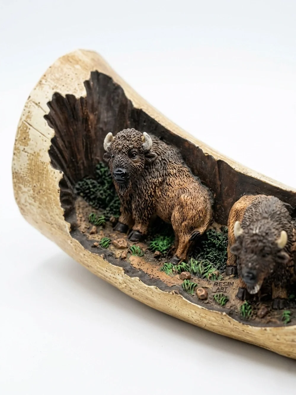 Faux Horn Resin Three Buffalo Relief Sculpture Western Wall Decor